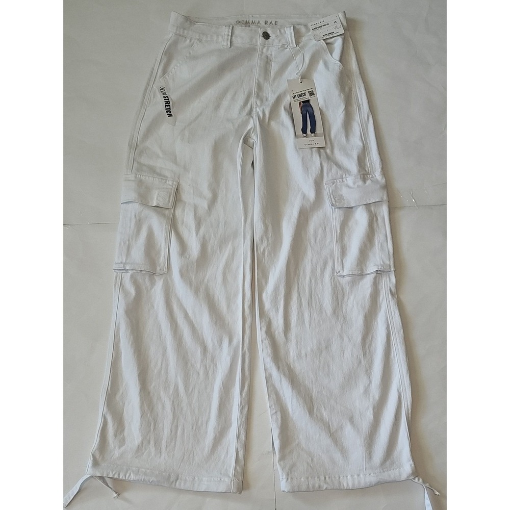Gemma Rae Womens 13 White Hi-Rise Cargo Wide Leg Relaxed Fit Ultra Stretch Pants